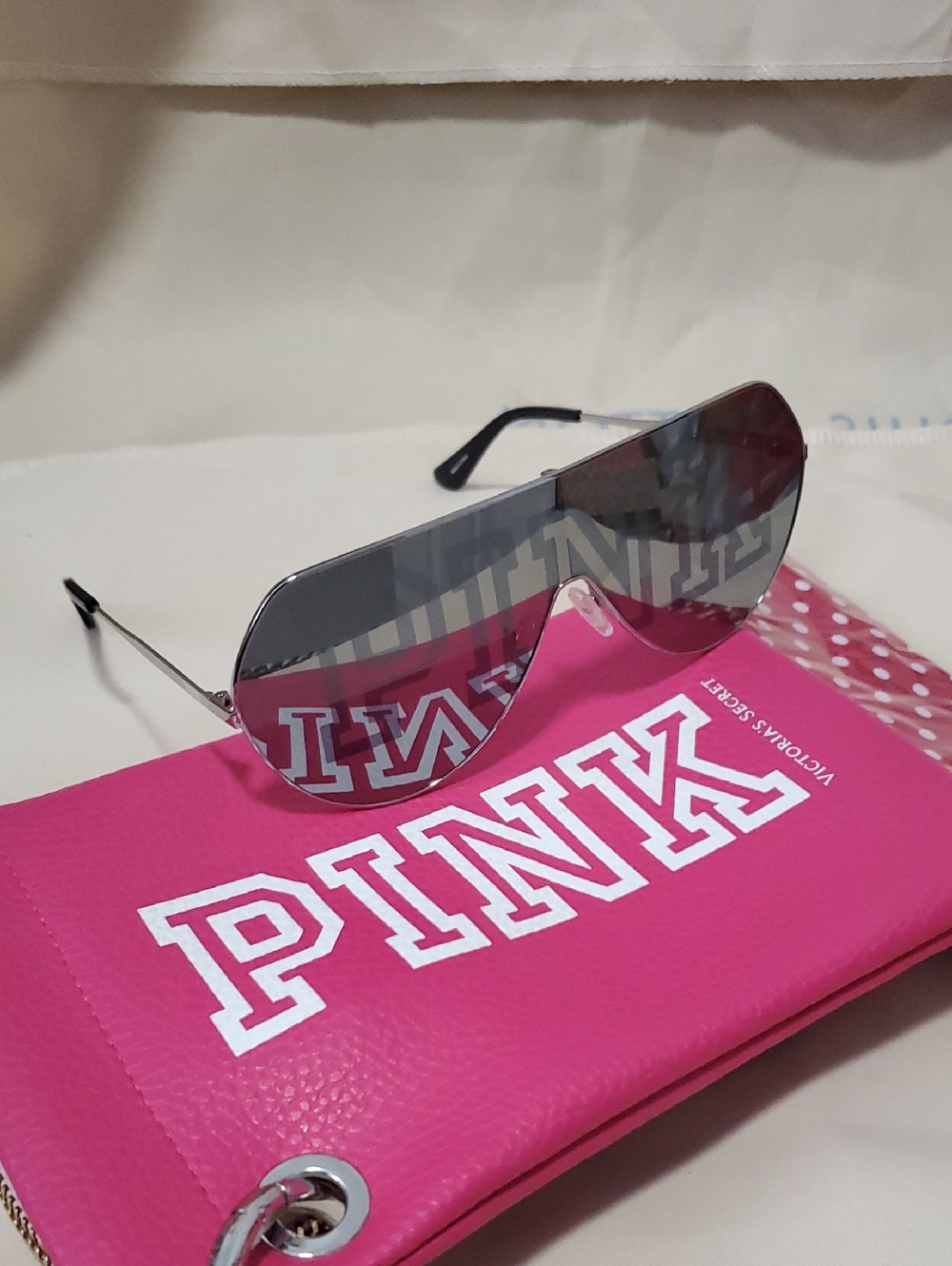 PINK Victoria's Secret Silver Gradient Shield Sunglasses with Pink Case